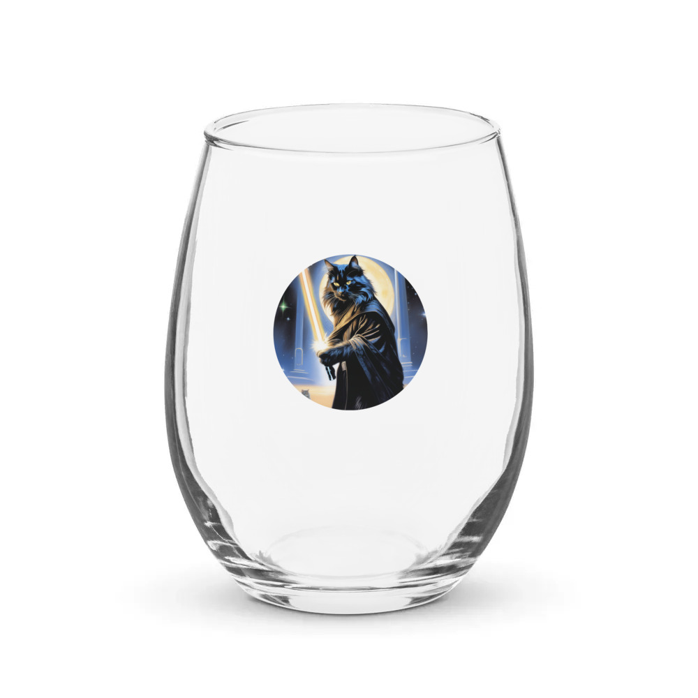 PugMug Custom Black Maine Coon Cat Stemless Wine Glass
