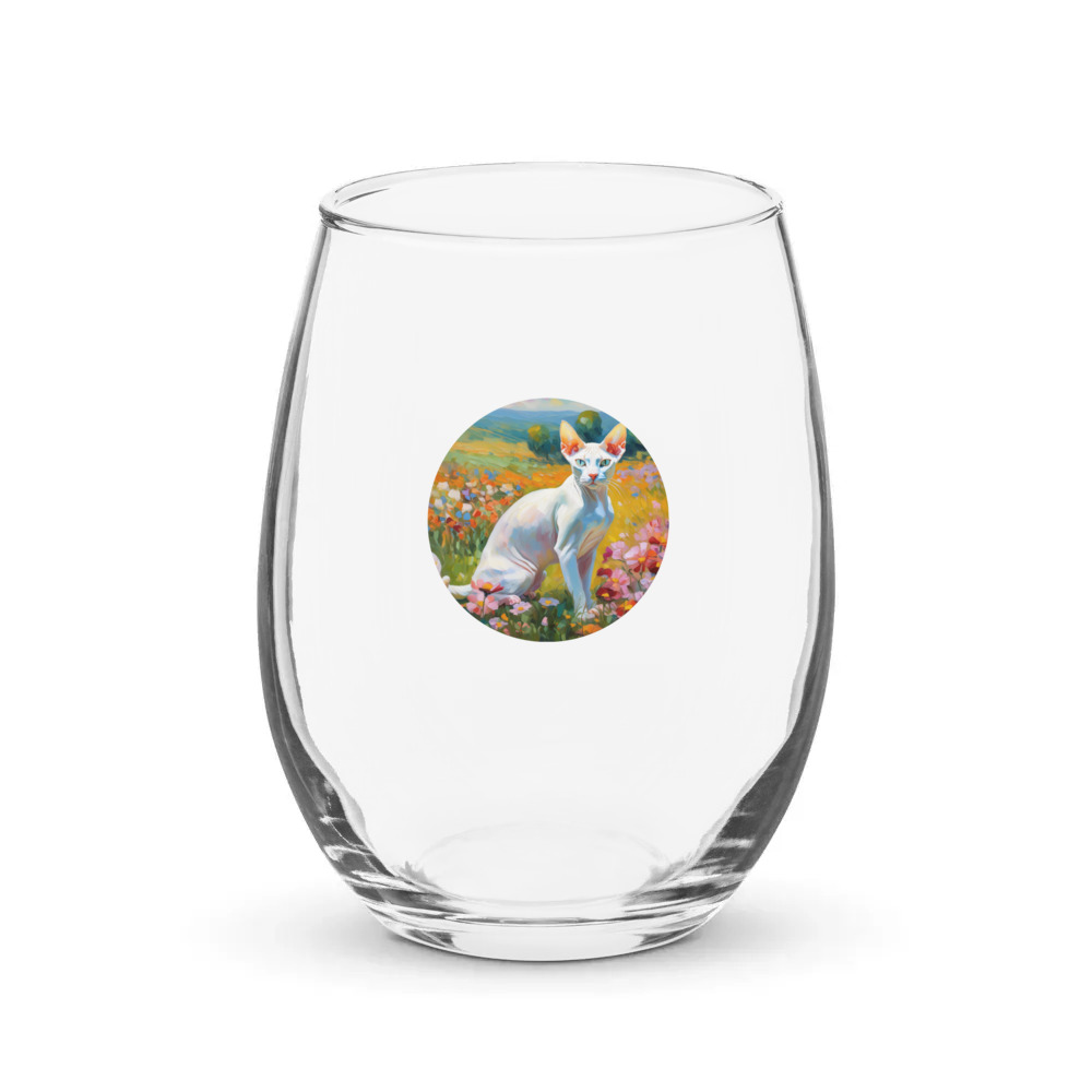 PugMug Custom White Sphynx Cat Stemless Wine Glass