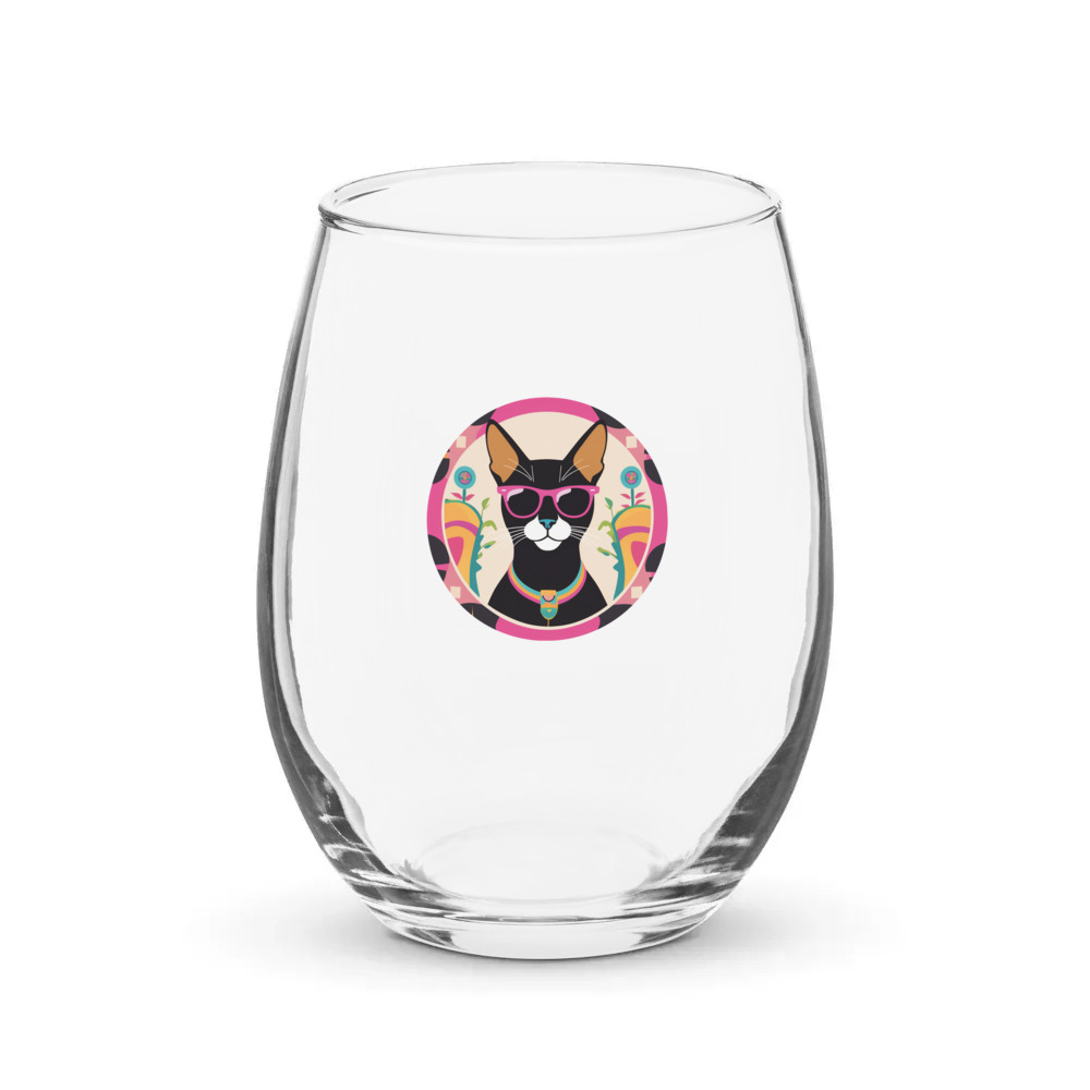 PugMug Custom Black Abyssinian Cat Stemless Wine Glass