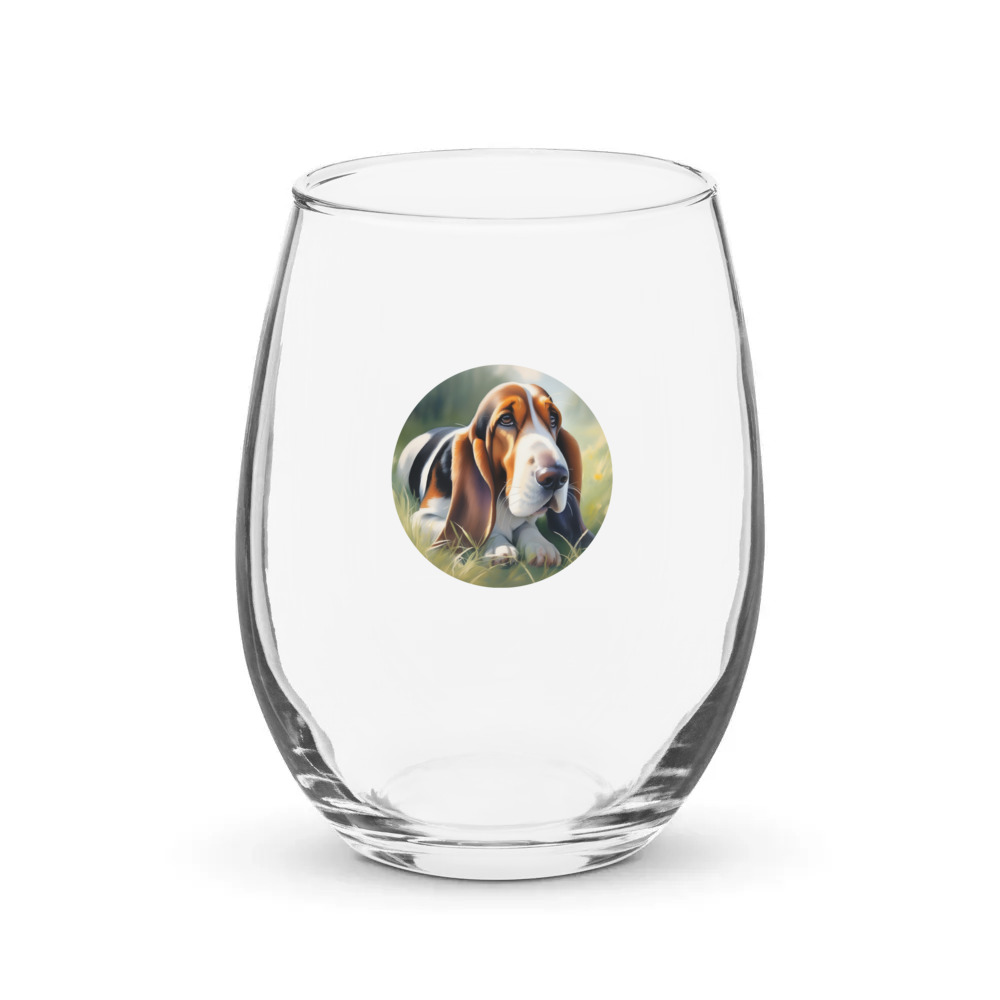 PugMug Custom Basset Hound Stemless Wine Glass