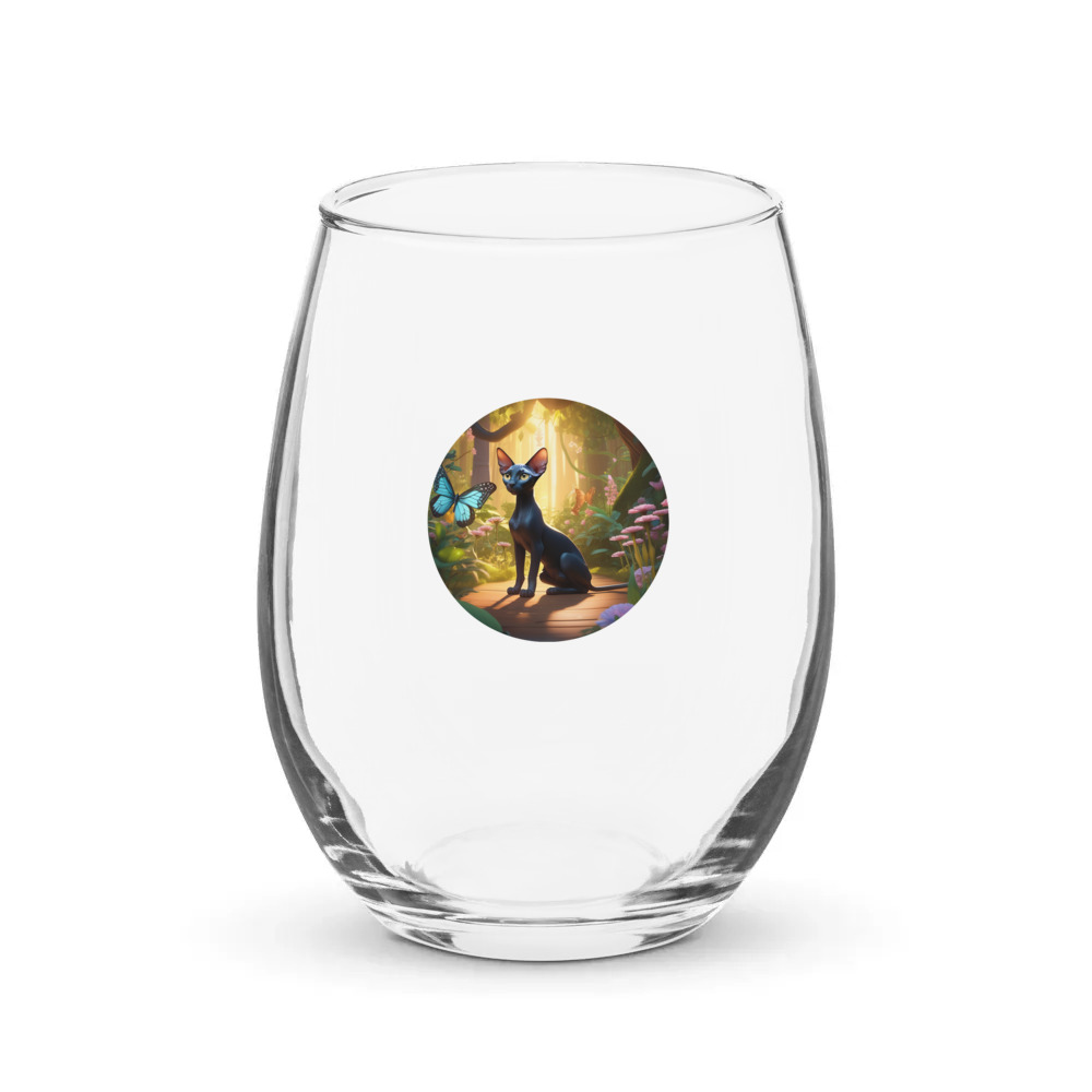 PugMug Custom Black Sphynx Cat Stemless Wine Glass