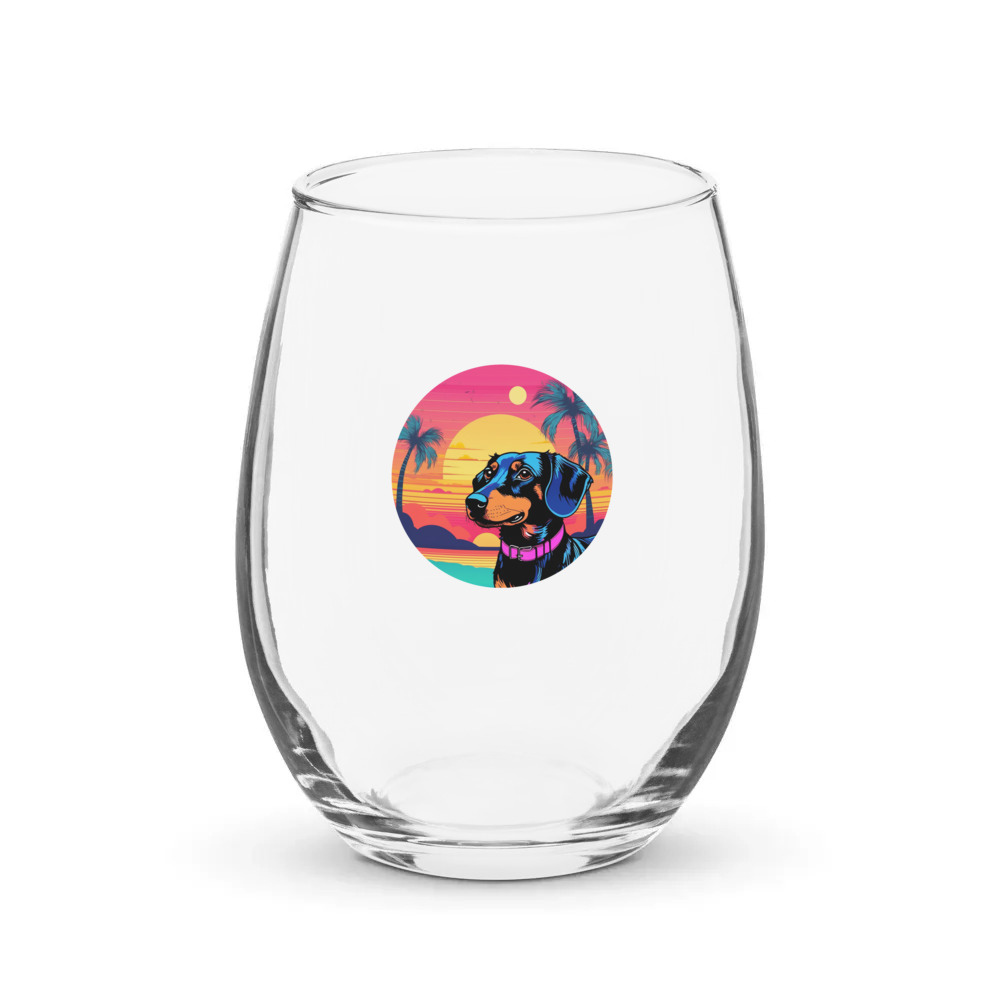 PugMug Custom Black Dachshund Stemless Wine Glass