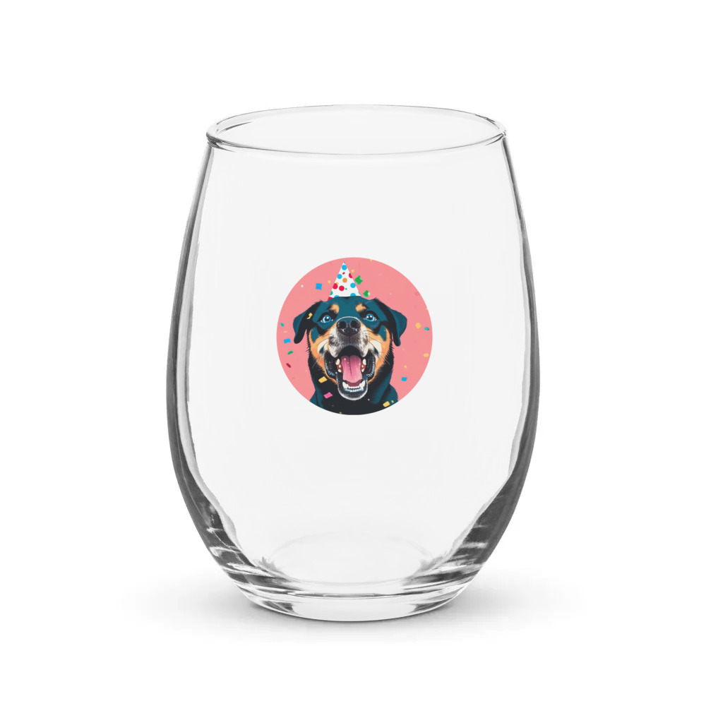 PugMug Custom Blue Stemless Wine Glass