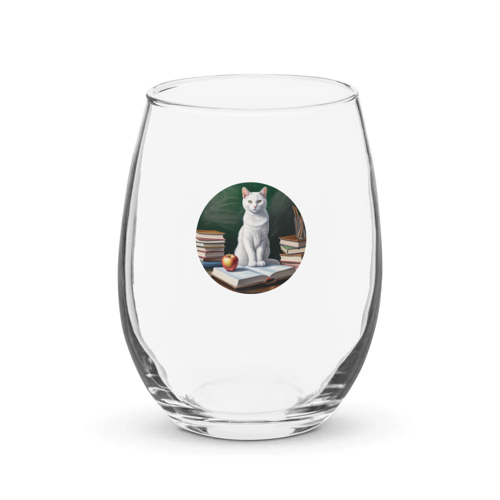 PugMug Custom White Companion Cat Stemless Wine Glass
