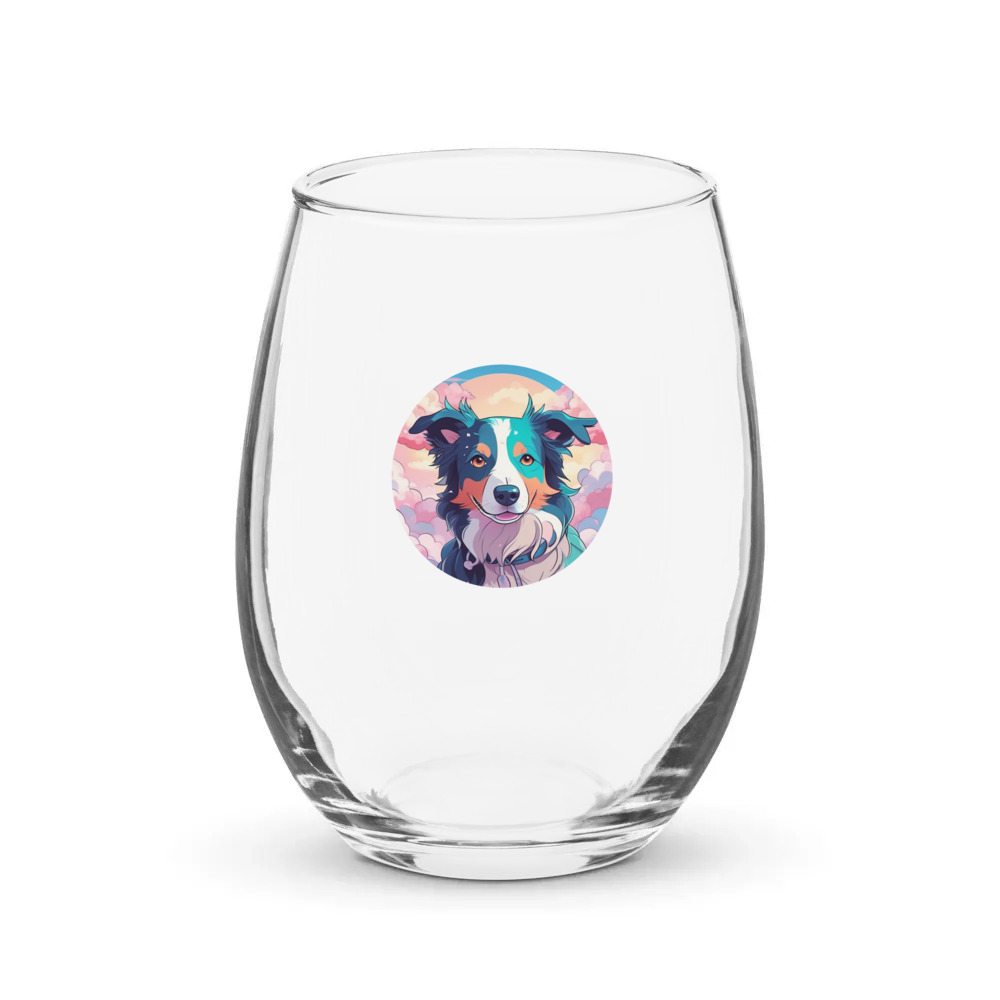 PugMug Custom Border Collie Stemless Wine Glass