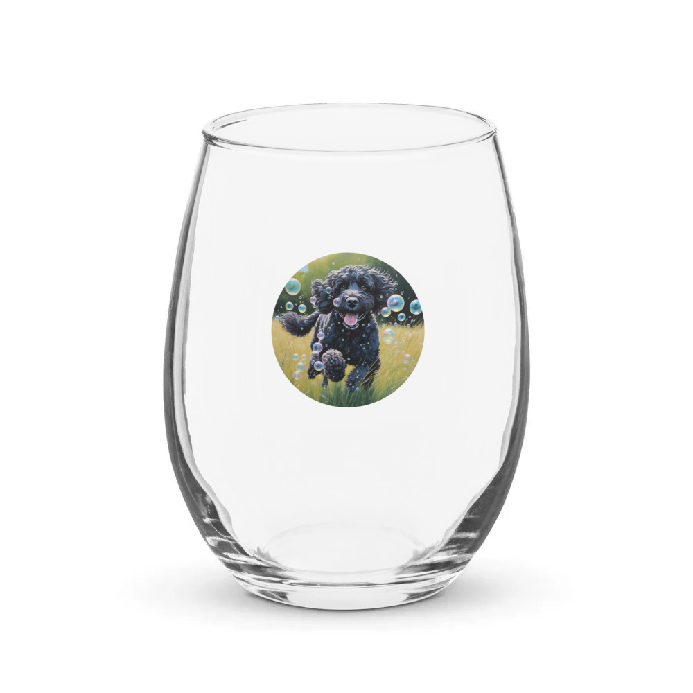 PugMug Custom Portuguese Water Dog Stemless Wine Glass