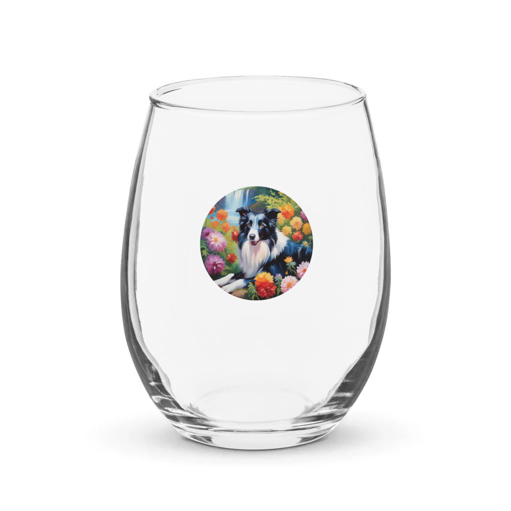 PugMug Custom Border Collie Stemless Wine Glass