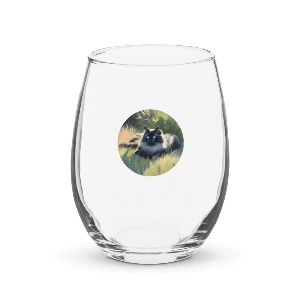 PugMug Custom Black Ragdoll Cat Stemless Wine Glass