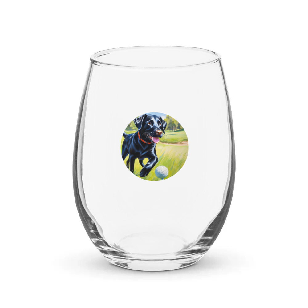 PugMug Custom Black Labrador Retriever Stemless Wine Glass