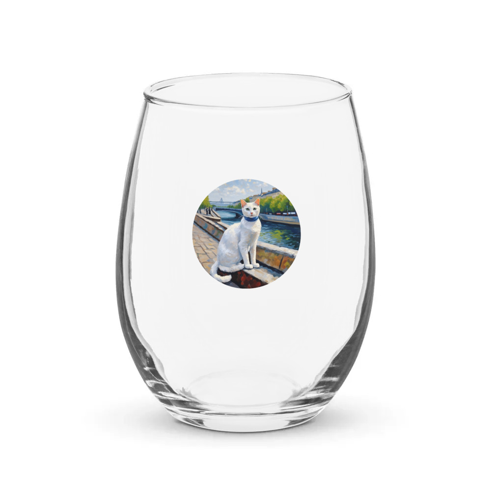 PugMug Custom White Companion Cat Stemless Wine Glass