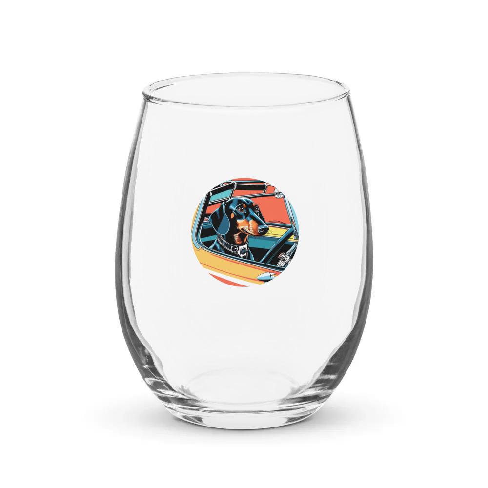 PugMug Custom Black Dachshund Stemless Wine Glass
