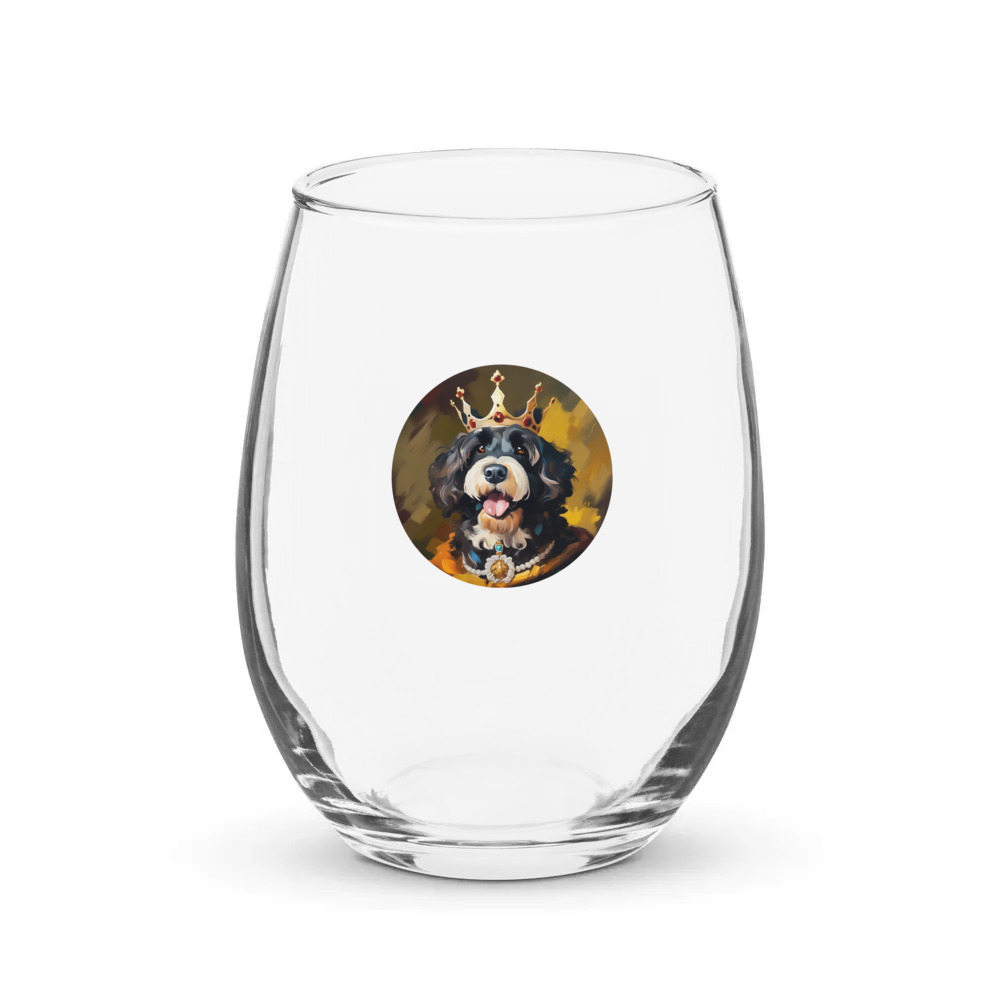 PugMug Custom Portuguese Water Dog Stemless Wine Glass