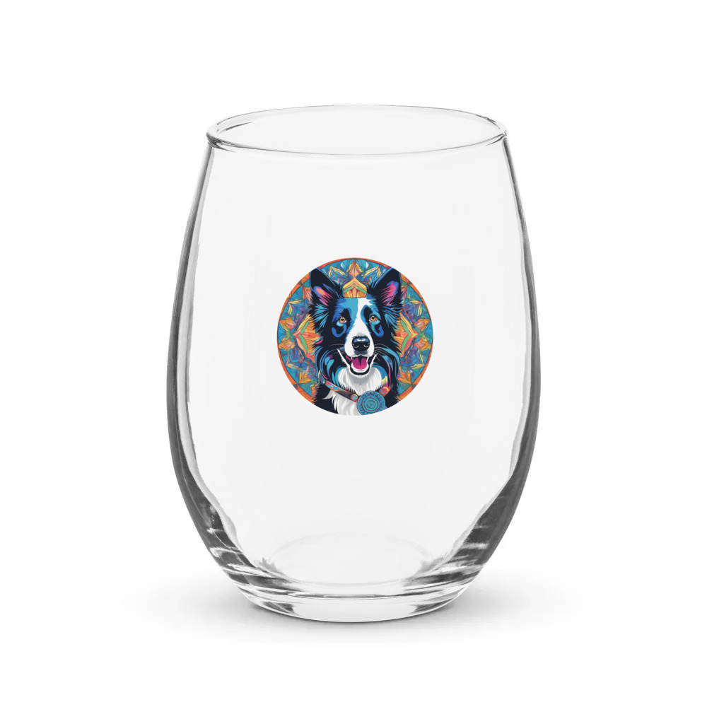 PugMug Custom Border Collie Stemless Wine Glass