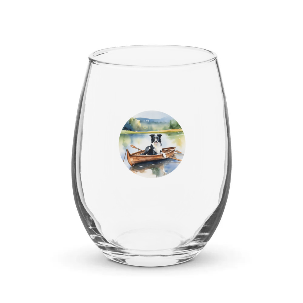 PugMug Custom Border Collie Stemless Wine Glass