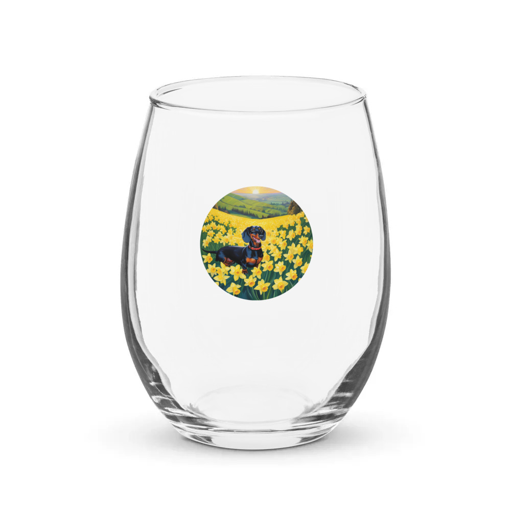 PugMug Custom Black Dachshund Stemless Wine Glass