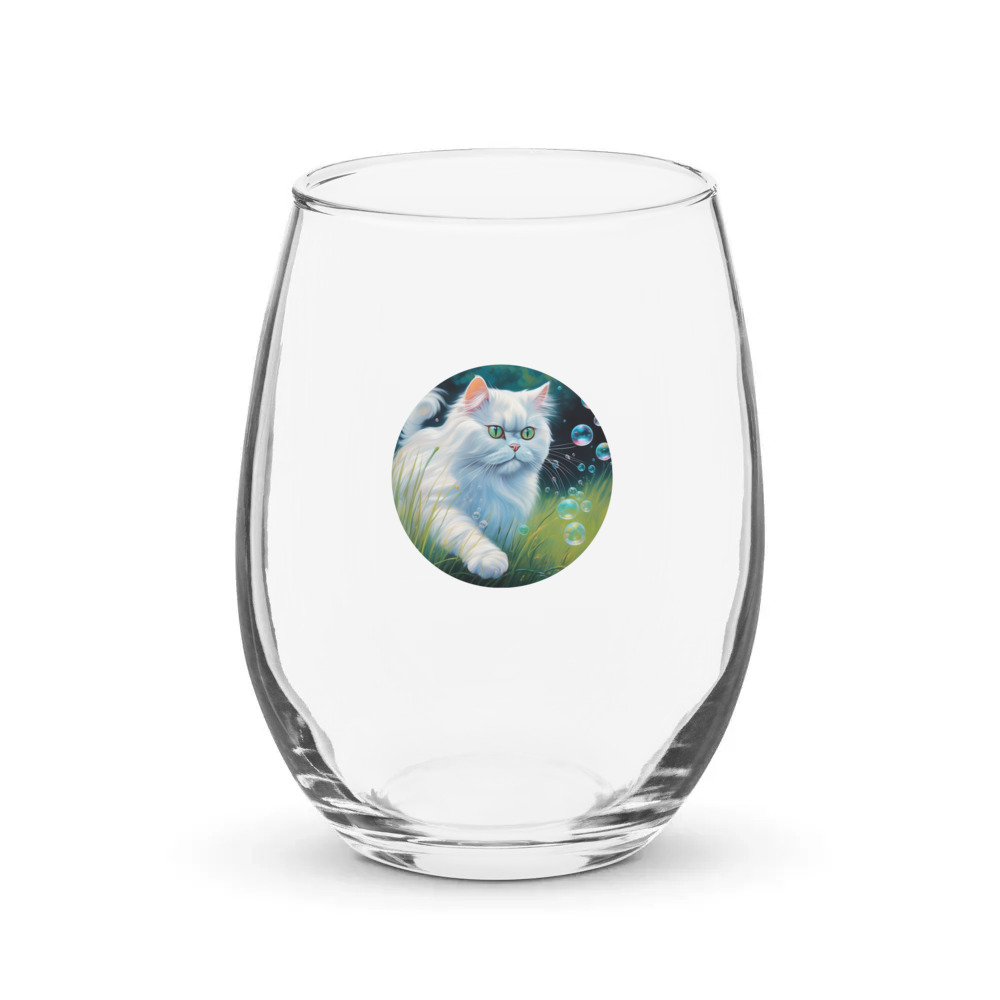 PugMug Custom White Persian Cat Stemless Wine Glass