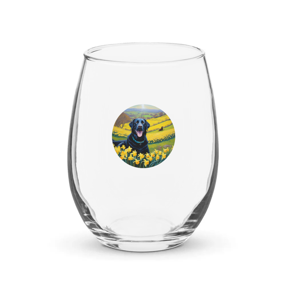 PugMug Custom Black Labrador Retriever Stemless Wine Glass