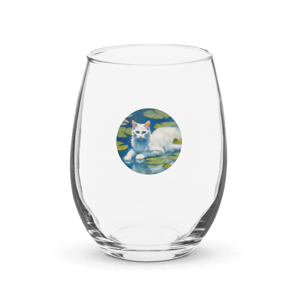 PugMug Custom White Companion Cat Stemless Wine Glass