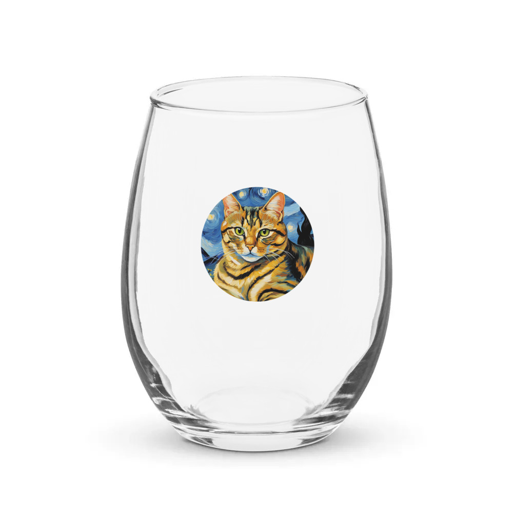 PugMug Custom Tabby Exotic Cat Stemless Wine Glass