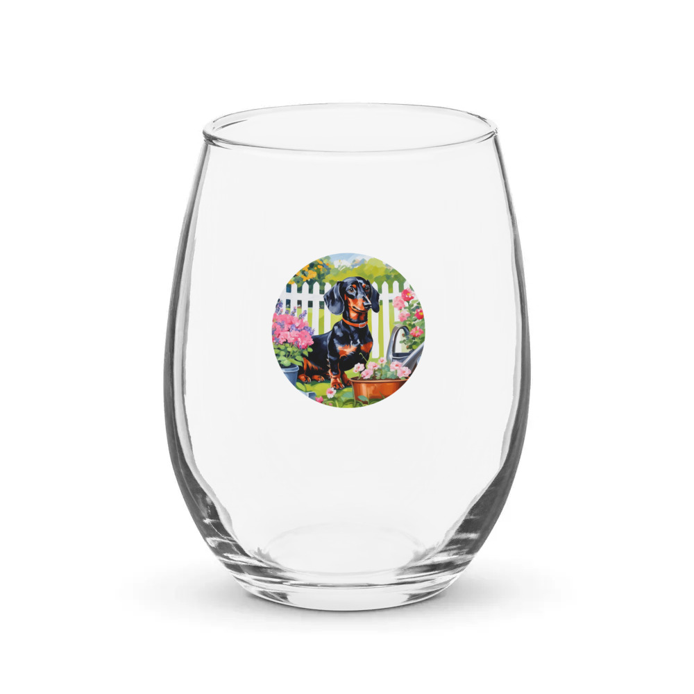 PugMug Custom Black Dachshund Stemless Wine Glass