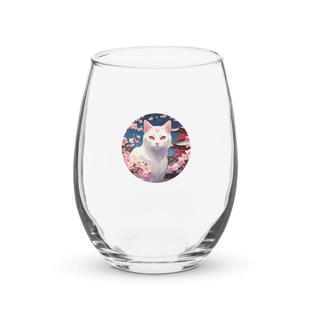 PugMug Custom White Companion Cat Stemless Wine Glass