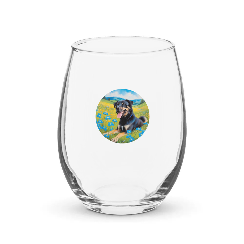 PugMug Custom Blue Stemless Wine Glass