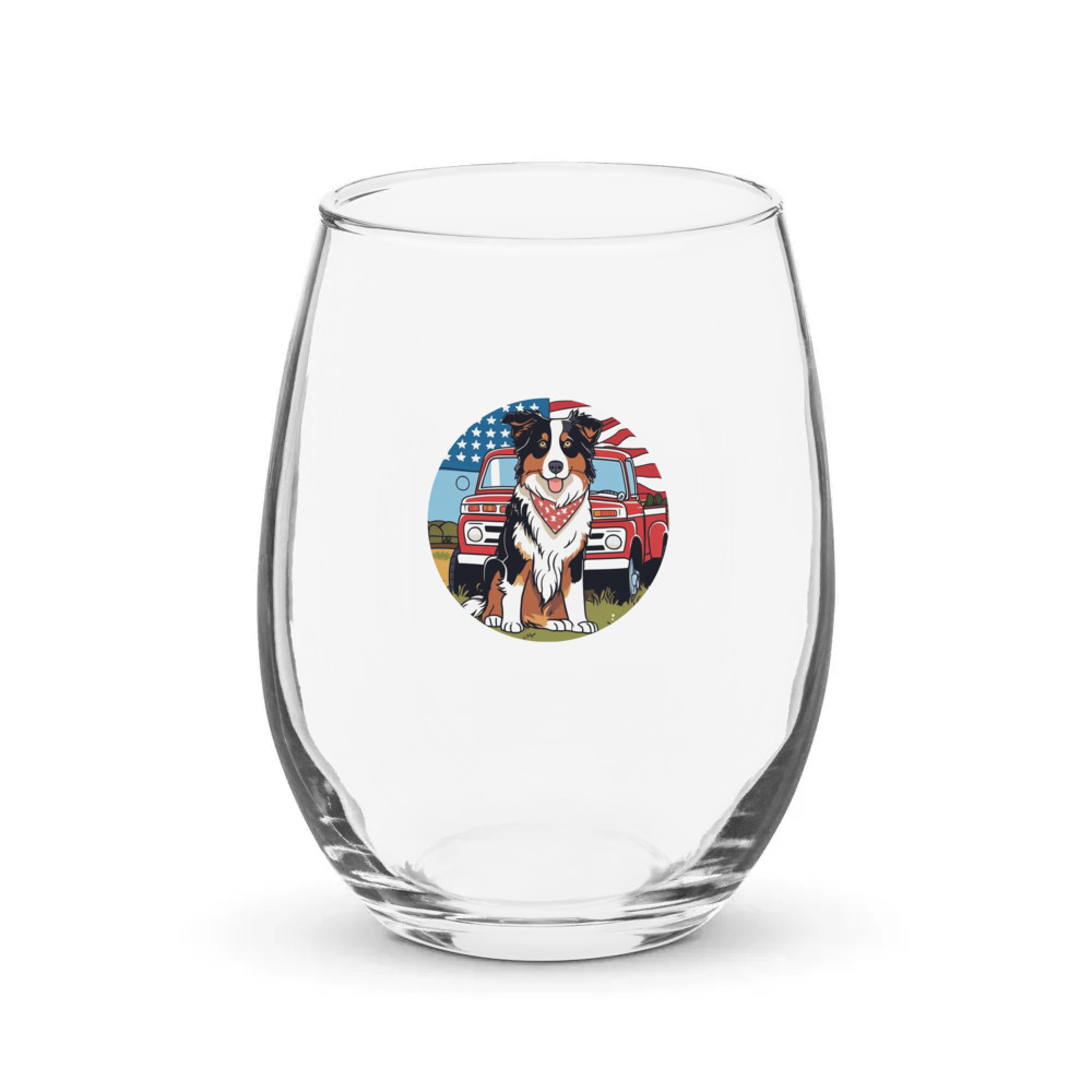 PugMug Custom Australian Shepherd Dog Stemless Wine Glass