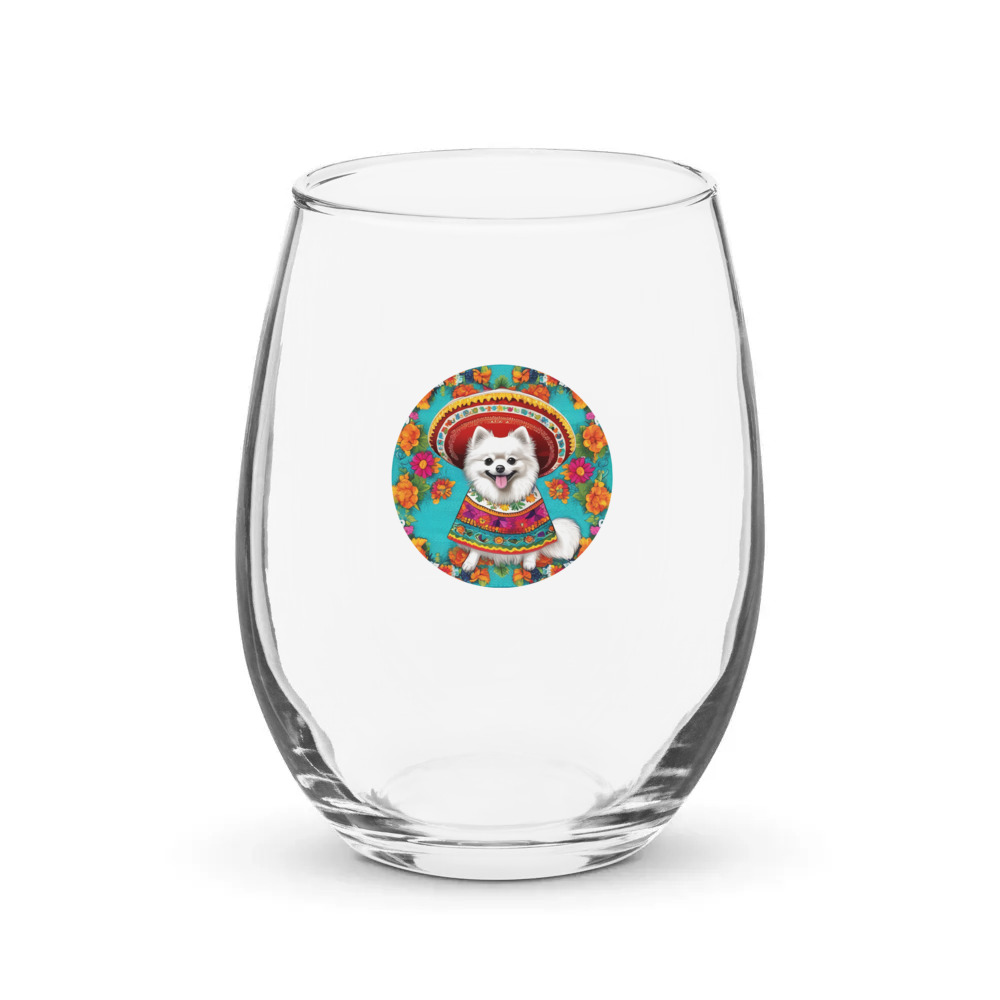 PugMug Custom White Pomeranian Stemless Wine Glass