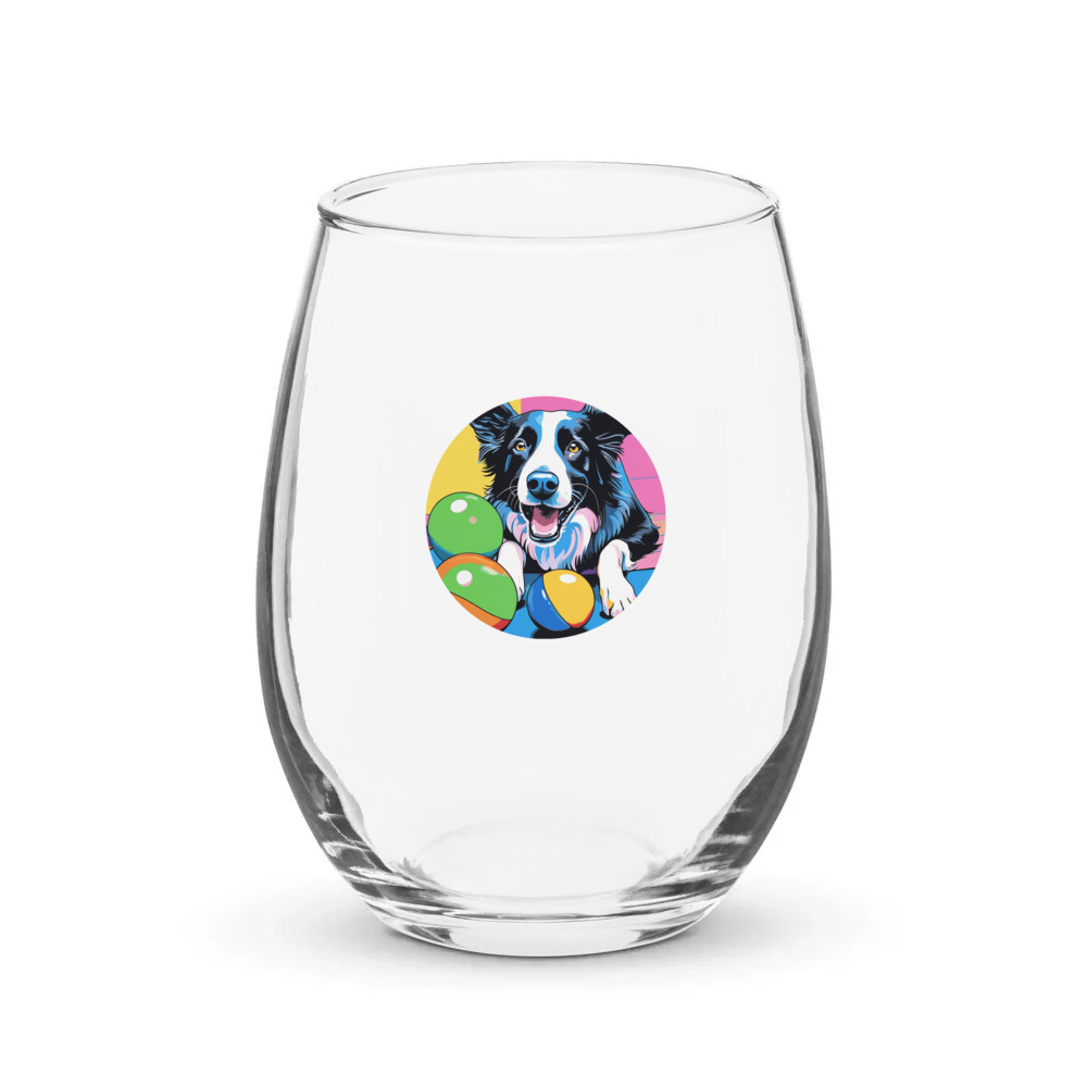PugMug Custom Border Collie Stemless Wine Glass