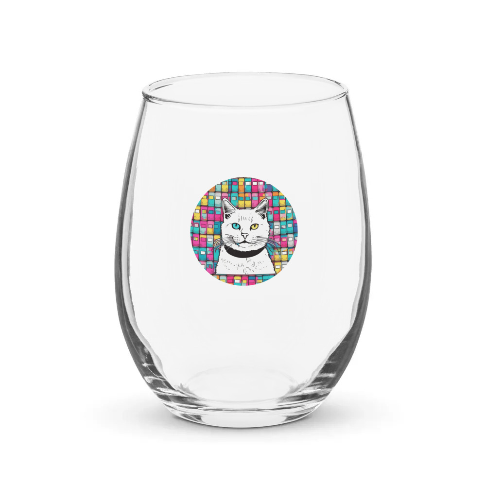 PugMug Custom White Companion Cat Stemless Wine Glass