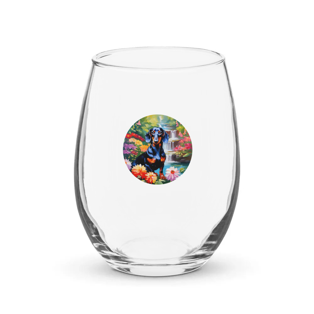 PugMug Custom Black Dachshund Stemless Wine Glass