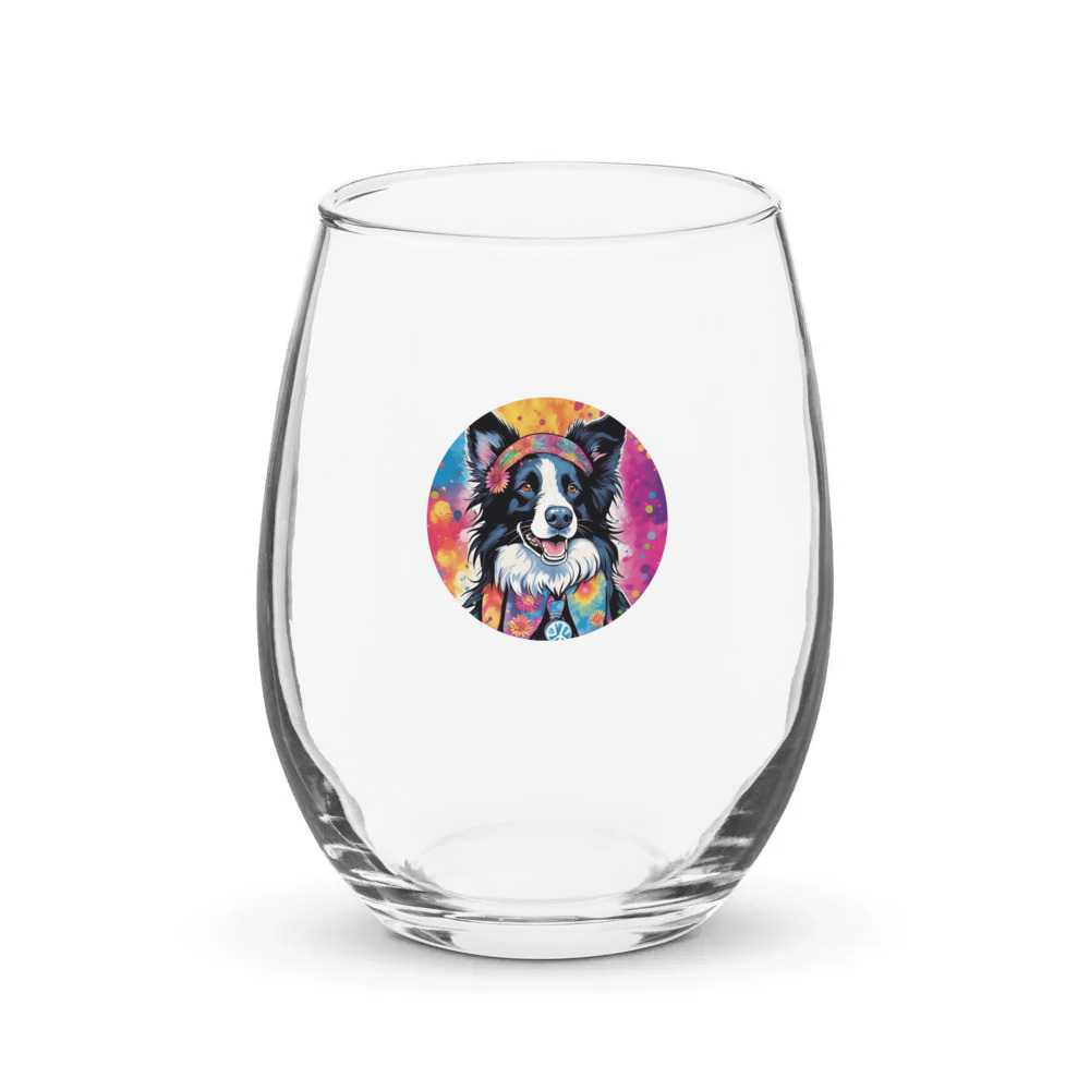 PugMug Custom Border Collie Stemless Wine Glass