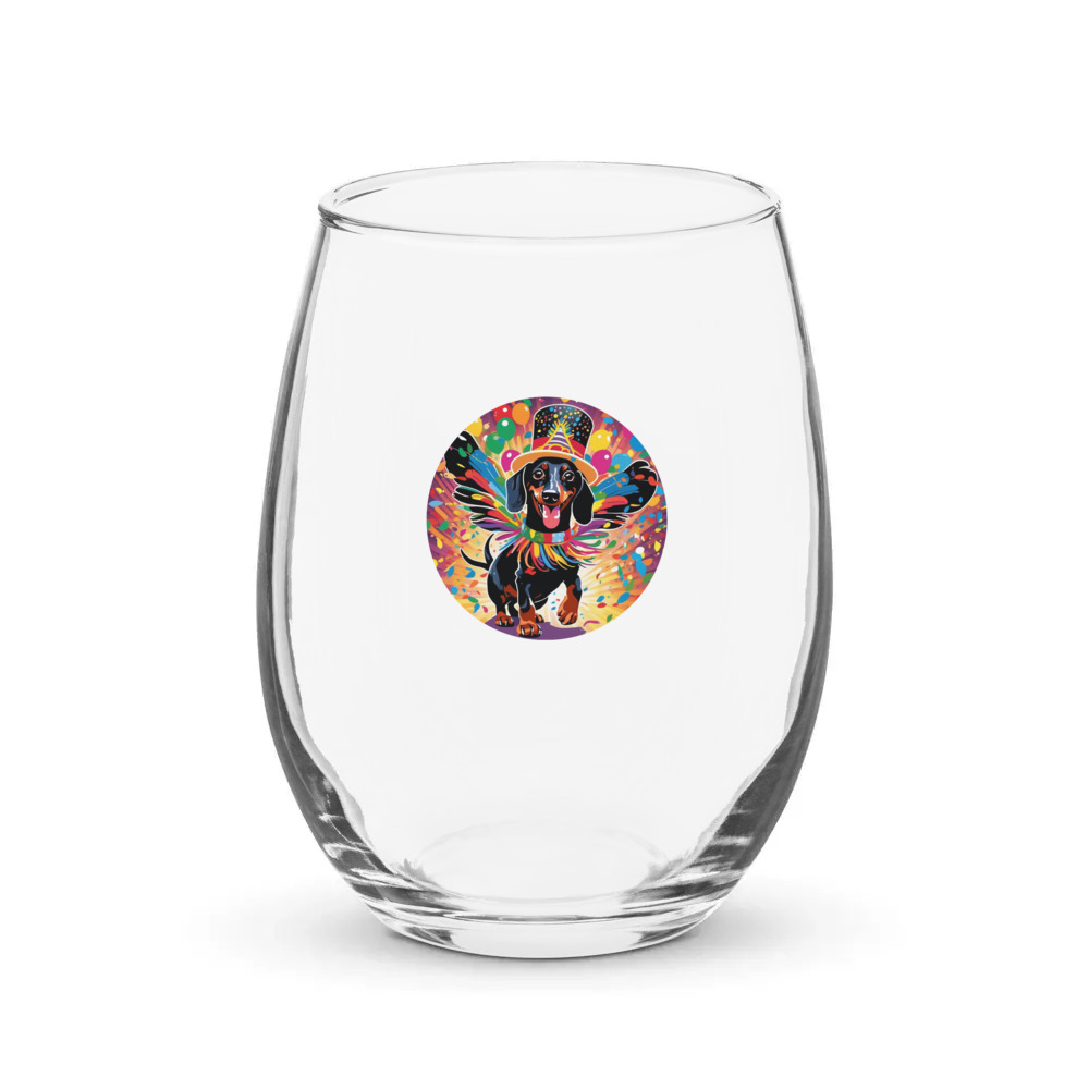 PugMug Custom Black Dachshund Stemless Wine Glass