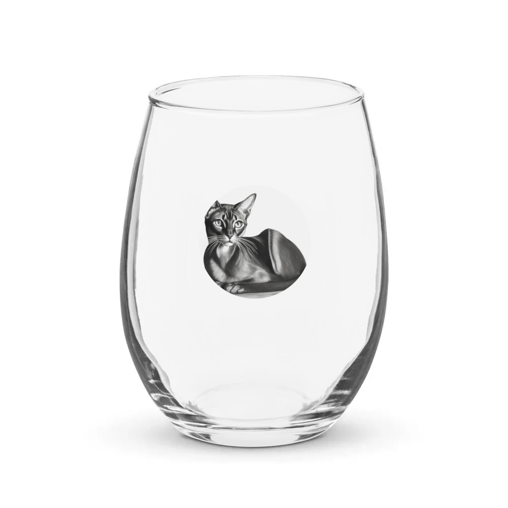 PugMug Custom Black Abyssinian Cat Stemless Wine Glass