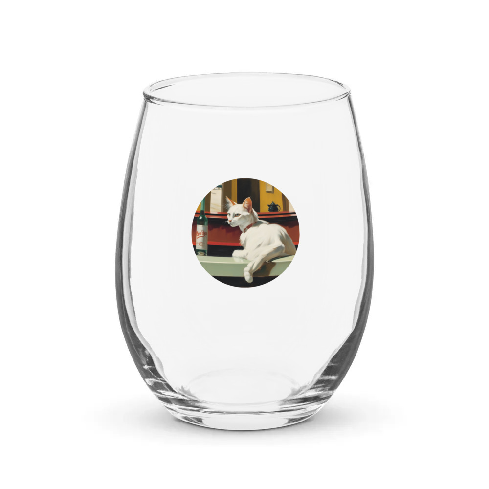 PugMug Custom White Companion Cat Stemless Wine Glass