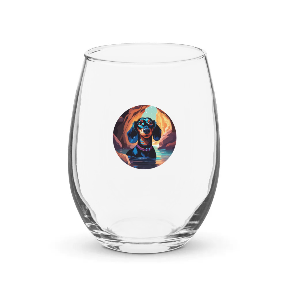 PugMug Custom Black Dachshund Stemless Wine Glass