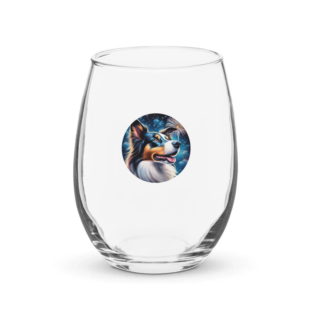 PugMug Custom Border Collie Stemless Wine Glass