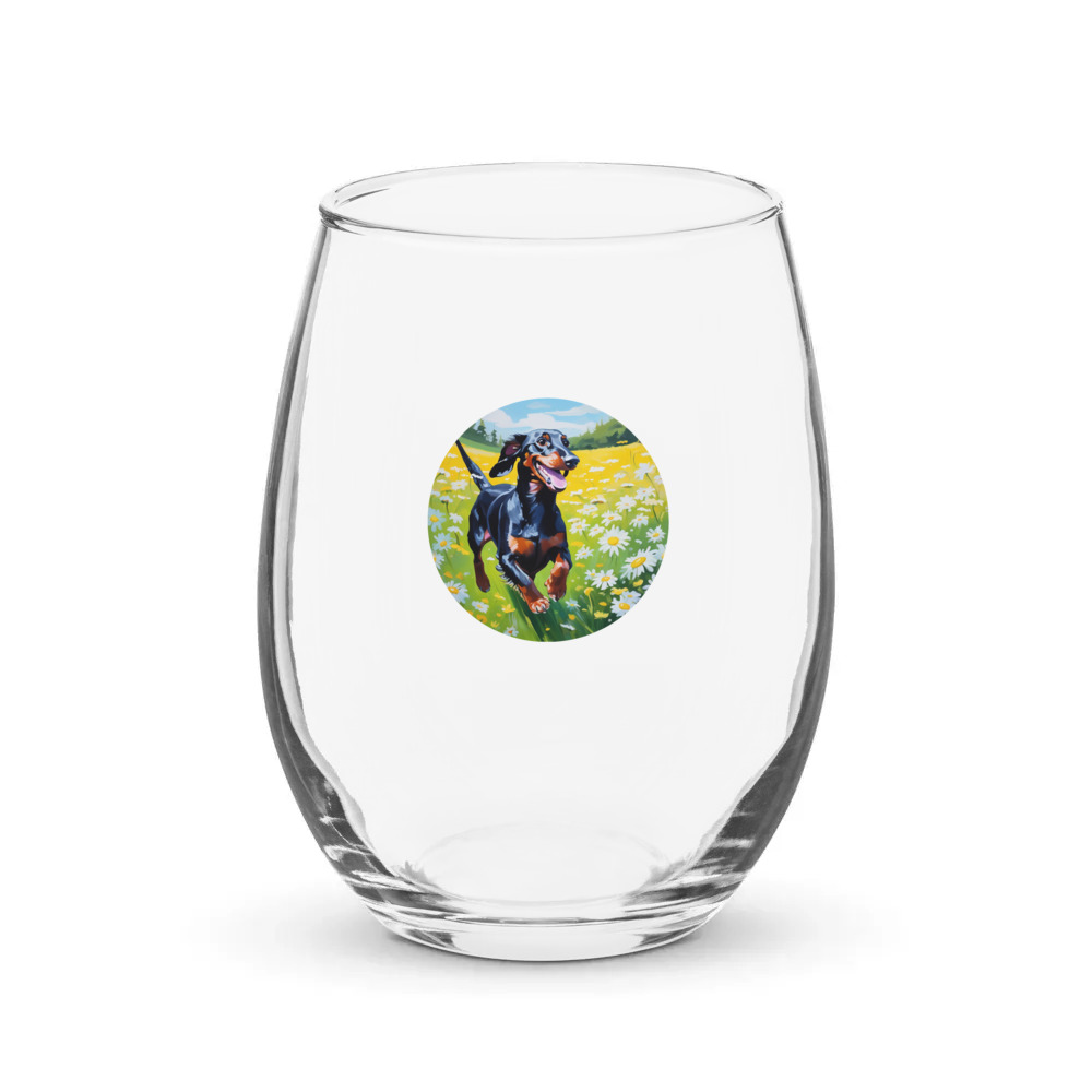 PugMug Custom Black Dachshund Stemless Wine Glass