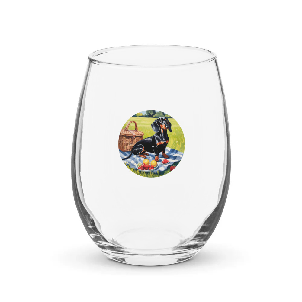 PugMug Custom Black Dachshund Stemless Wine Glass