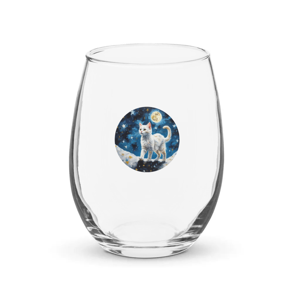PugMug Custom White Companion Cat Stemless Wine Glass