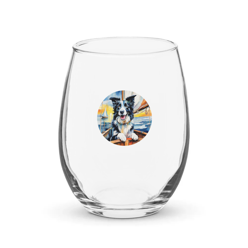 PugMug Custom Border Collie Stemless Wine Glass