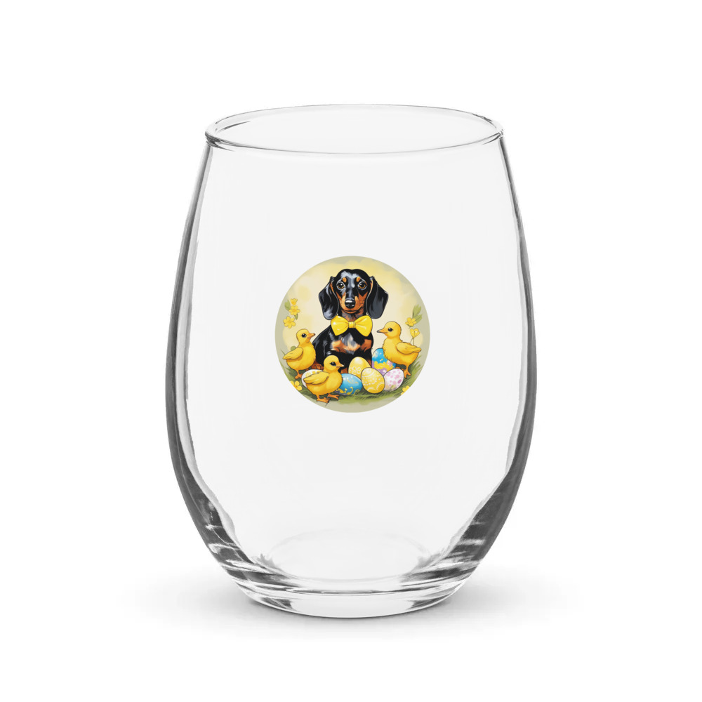 PugMug Custom Black Dachshund Stemless Wine Glass