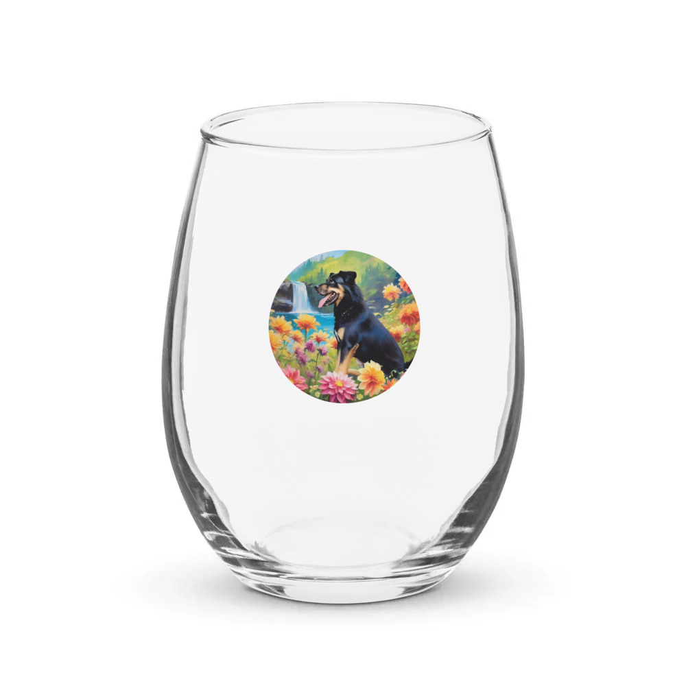 PugMug Custom Blue Stemless Wine Glass