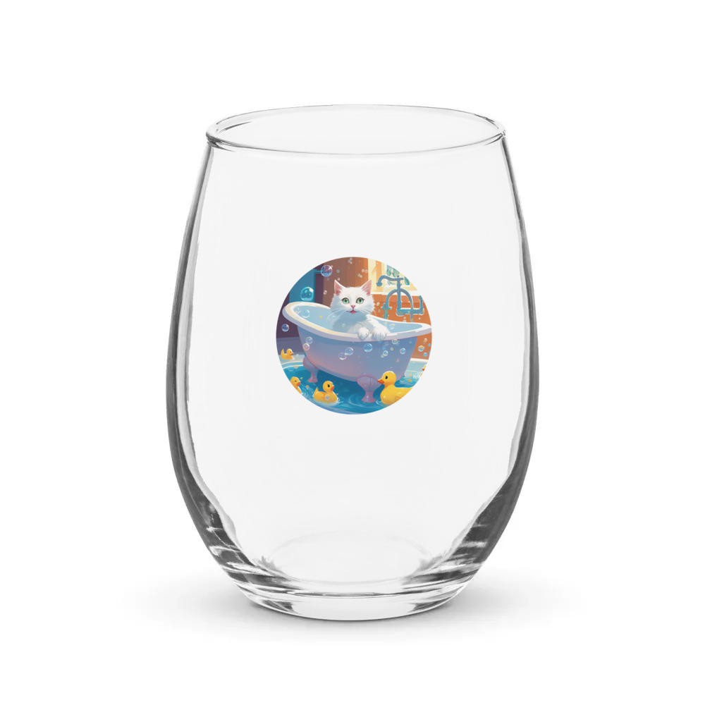PugMug Custom White Companion Cat Stemless Wine Glass