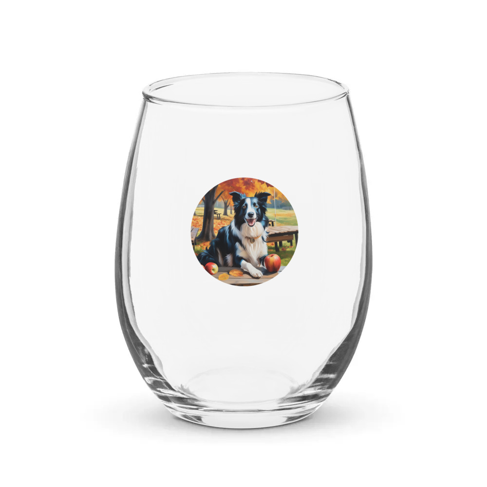 PugMug Custom Border Collie Stemless Wine Glass