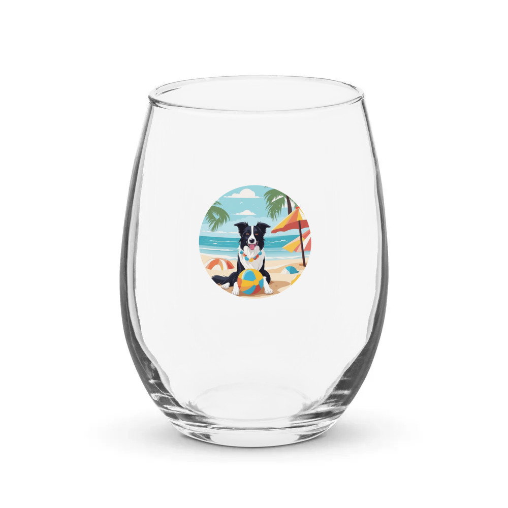 PugMug Custom Border Collie Stemless Wine Glass