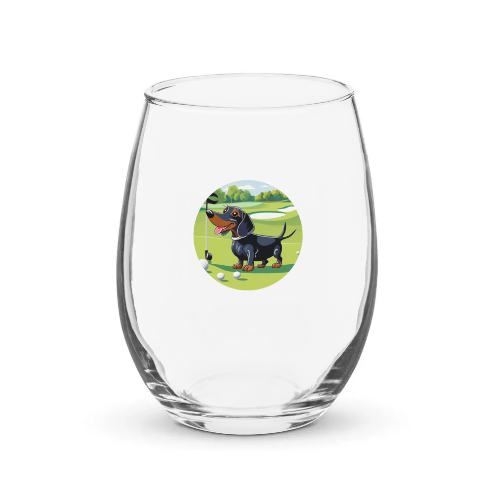 PugMug Custom Black Dachshund Stemless Wine Glass