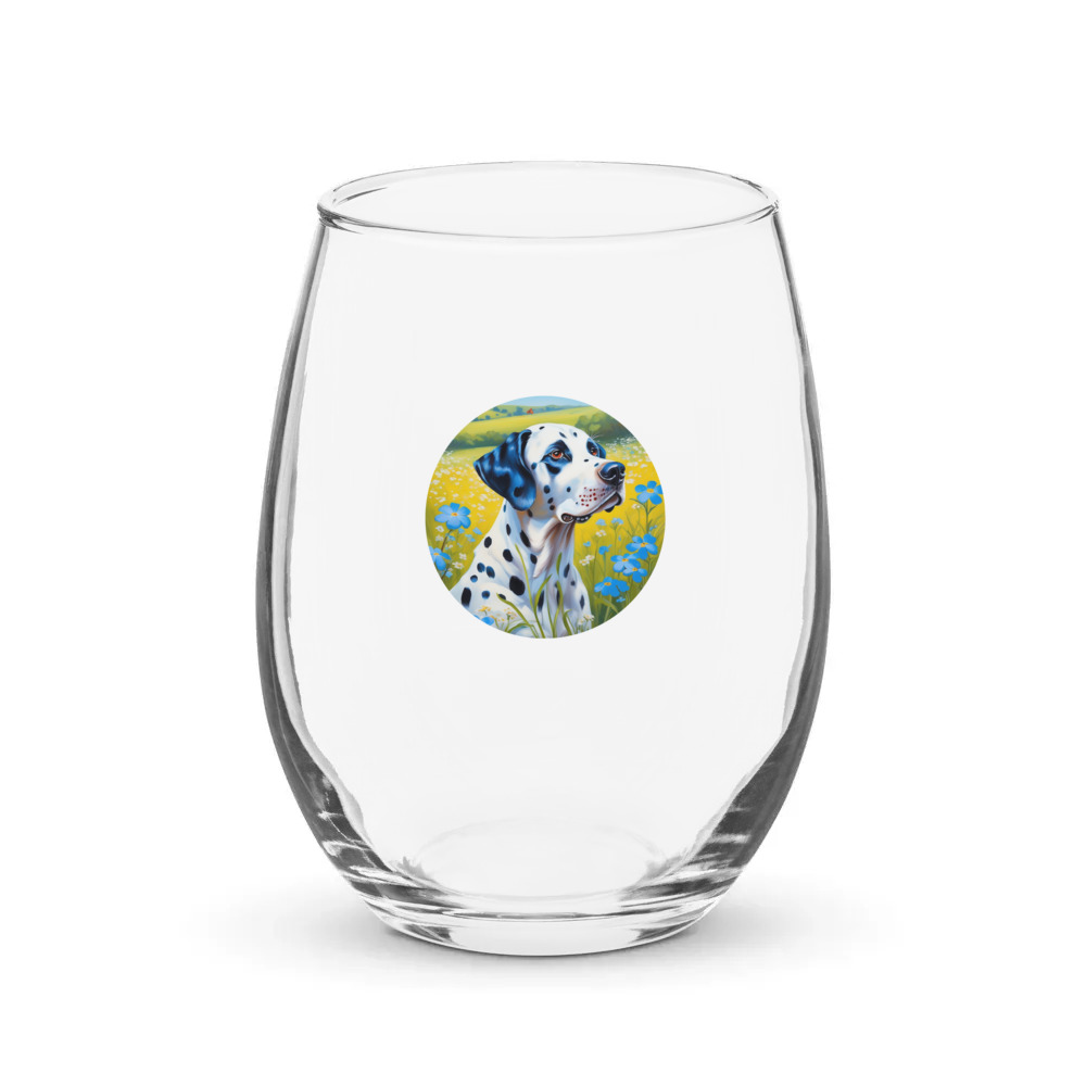PugMug Custom Dalmatian Stemless Wine Glass