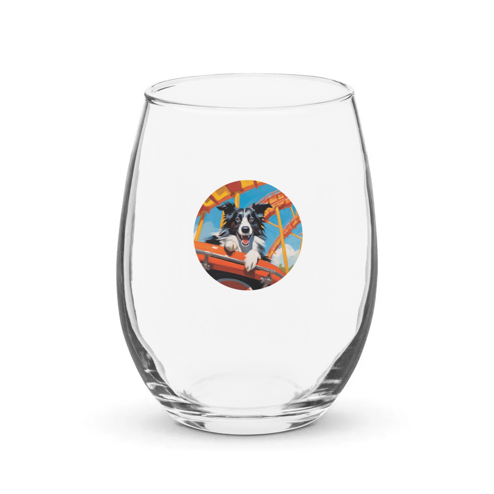 PugMug Custom Border Collie Stemless Wine Glass