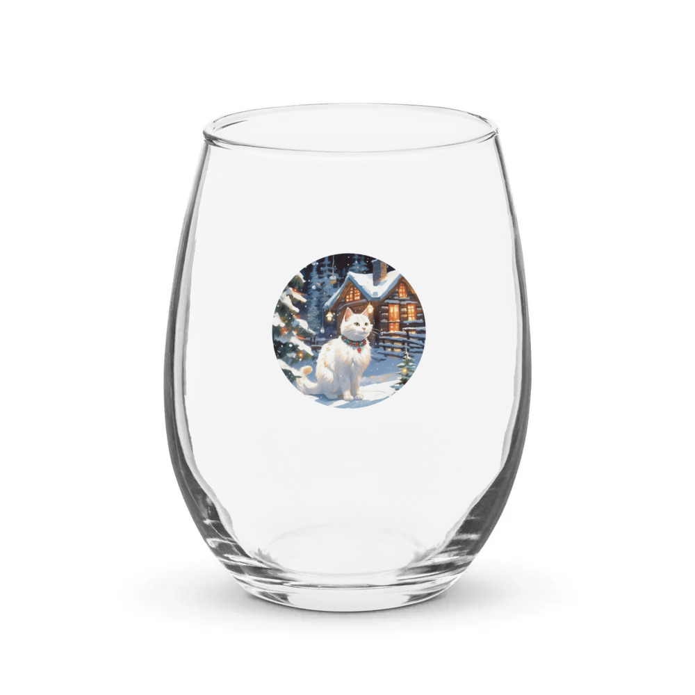 PugMug Custom White Companion Cat Stemless Wine Glass